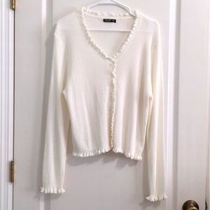 White Ruffle Edge Cardigan 0XL
